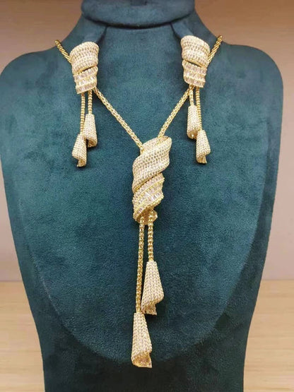 Tri-Color Pave Diamond Tassel Necklace and Earrings Set.