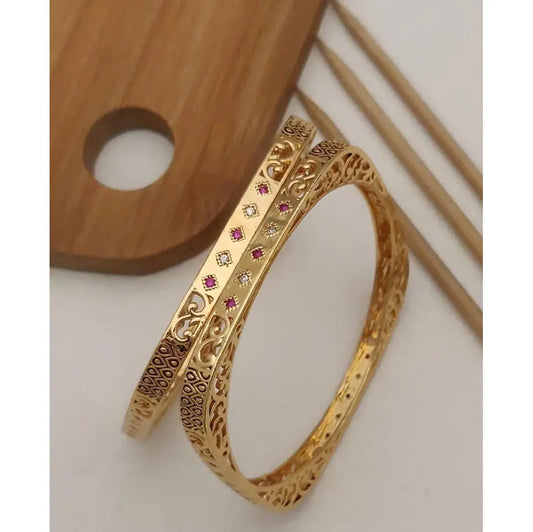Plated Ruby and White Stone Filigree Design Traditional Bangles