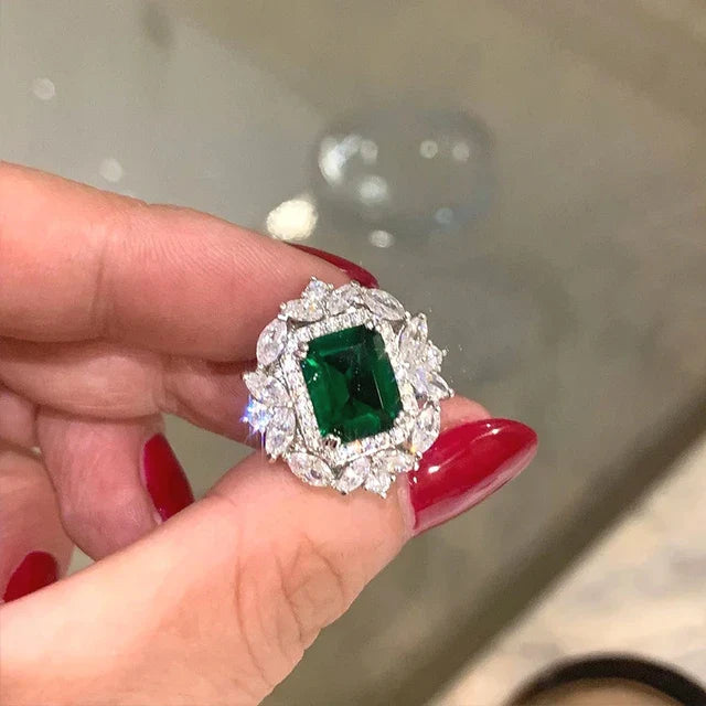 Green Emerald and Diamond Halo Stud Earrings