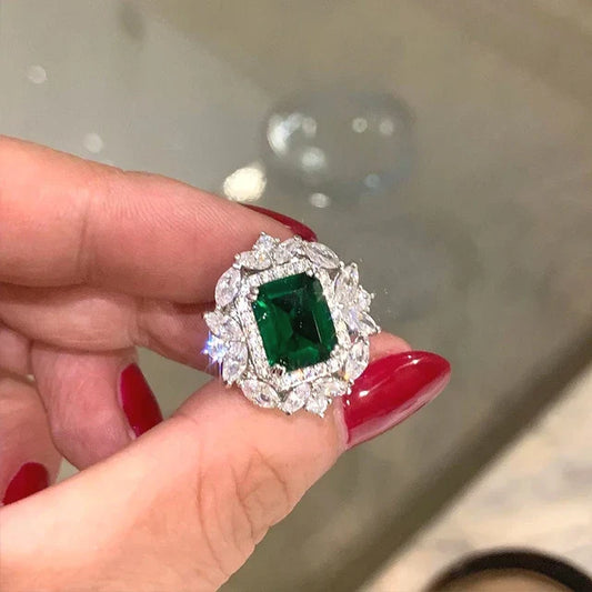 Green Emerald and Diamond Halo Stud Earrings