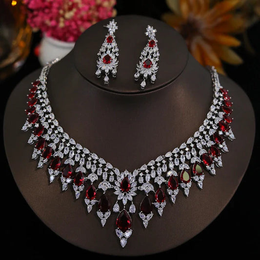 Red Teardrop Stones Jewellery Set