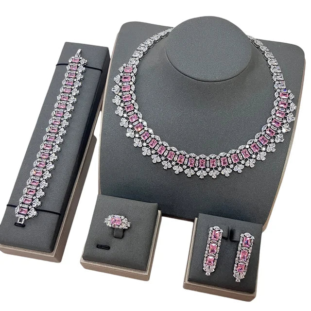 Aaira White Rectangular Stone Necklace Set