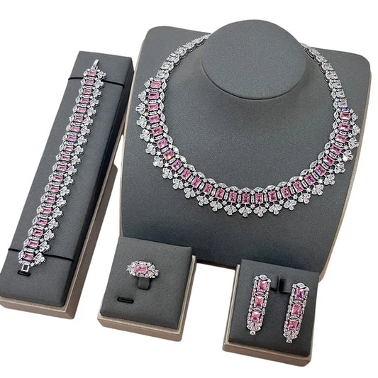 Aaira White Rectangular Stone Necklace Set