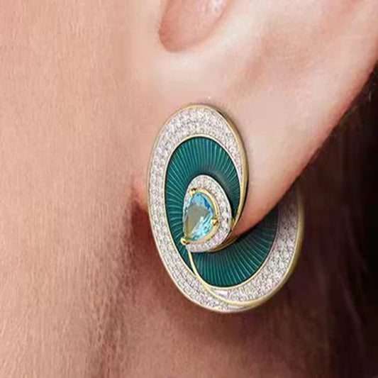 Aaira Green Blue Stone Diamond Danglers Earrings