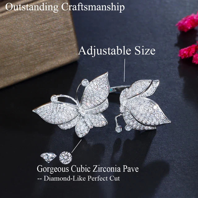 Double Butterfly Adjustable Ring