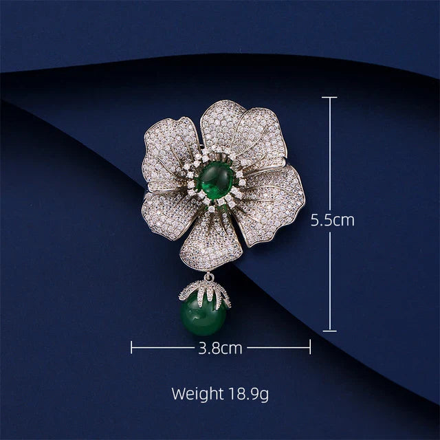 Green Emerald Flower Brooch