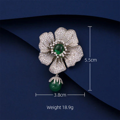 Green Emerald Flower Brooch