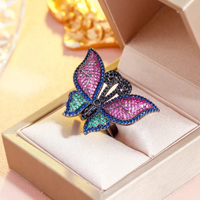 Colorful Butterfly Cocktail Ring