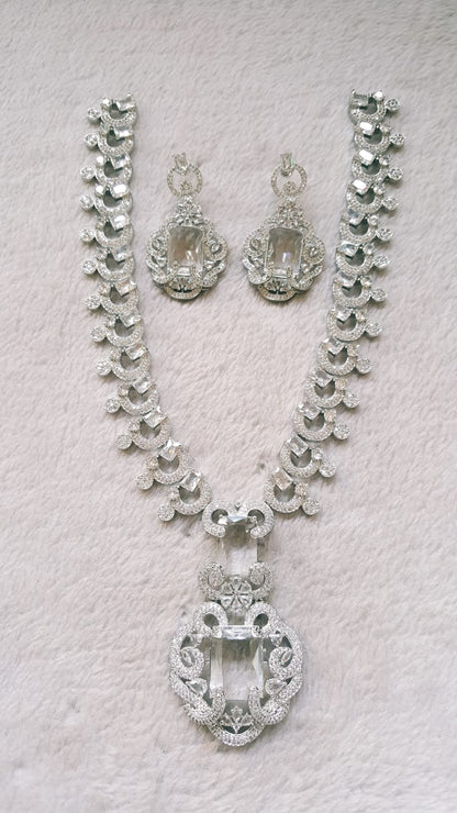 Emerald Shaped Halo Earrings & Necklace Set