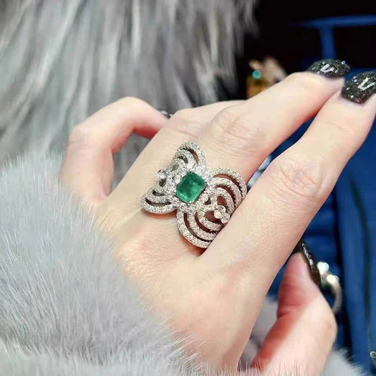 Emerald and Diamond Double Bow Statement Ring