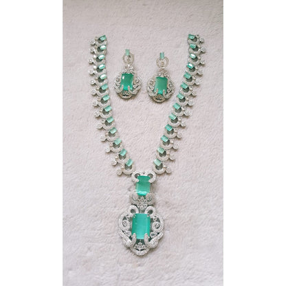Emerald Shaped Halo Earrings & Necklace Set
