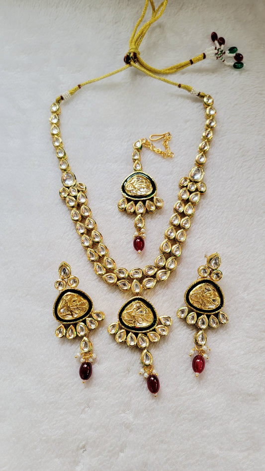 Maroon Kundan Necklace Set