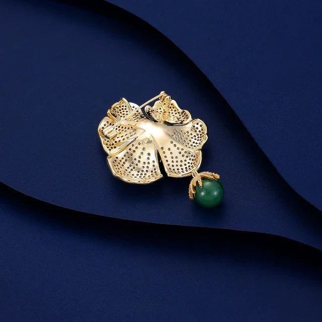 Green Emerald Flower Brooch
