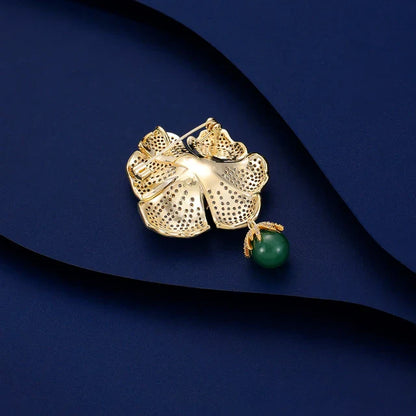 Green Emerald Flower Brooch
