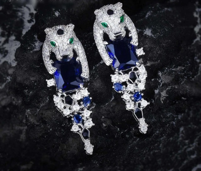 Emerald Zirconia Panther Green & Blue Jewelry Set