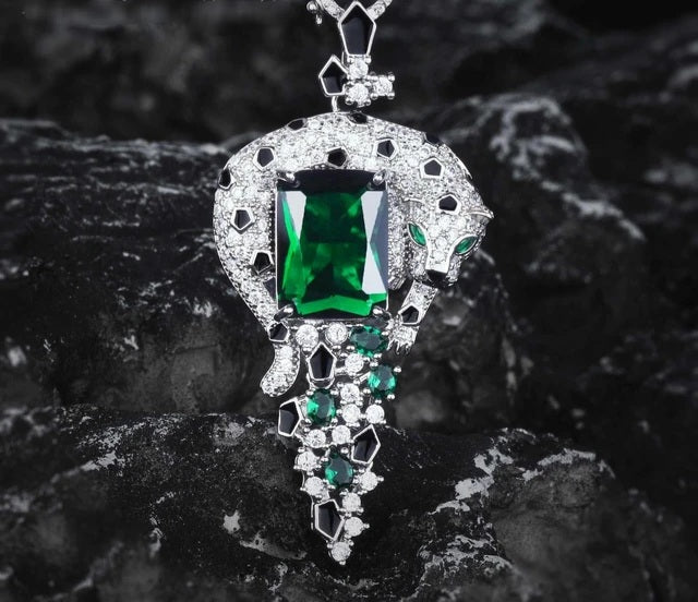 Emerald Zirconia Panther Green & Blue Jewelry Set