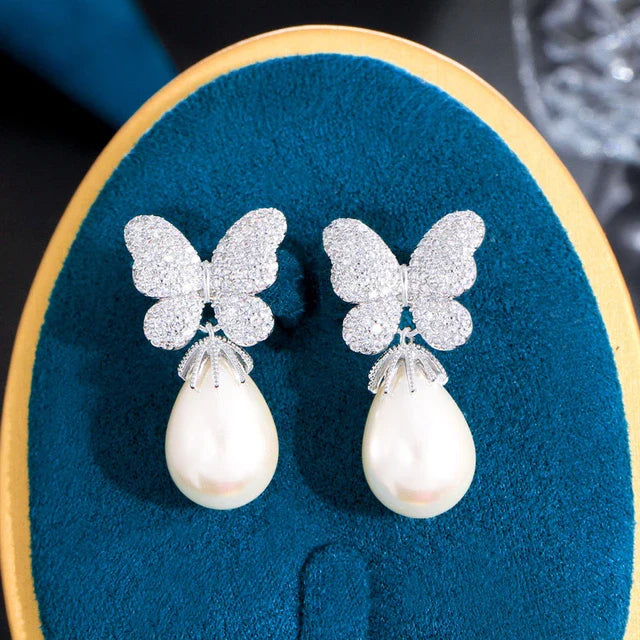 Butterfly Pearl Drop Earrings