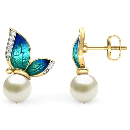 Gold Diamond Butterfly Earrings