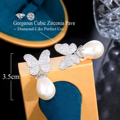 Butterfly Pearl Drop Earrings