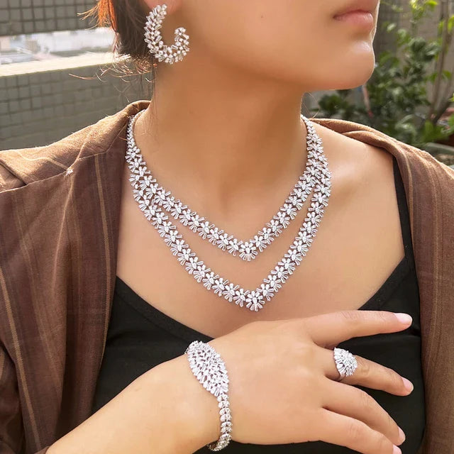Aaira White Baguette Crystal Necklace Set