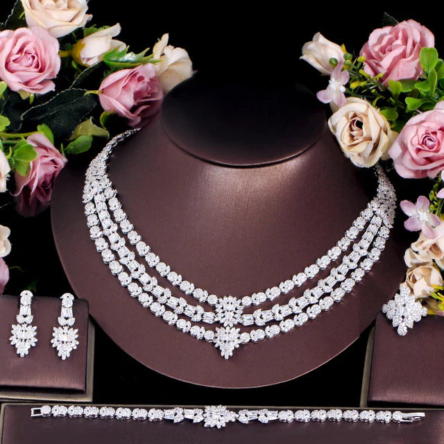 3-Row Zirconia Bridal Jewelry Set