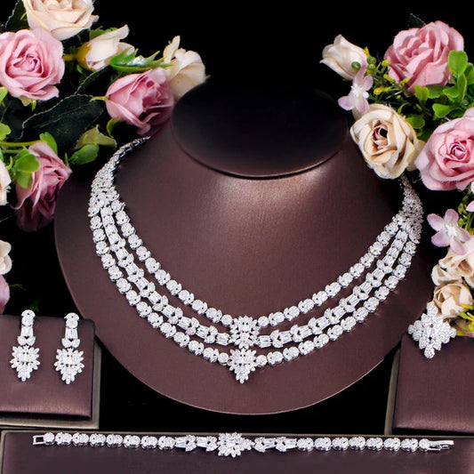 3-Row Zirconia Bridal Jewelry Set
