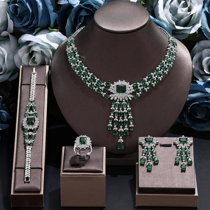 4PCS Green CZ Luxury African Jewelry Set