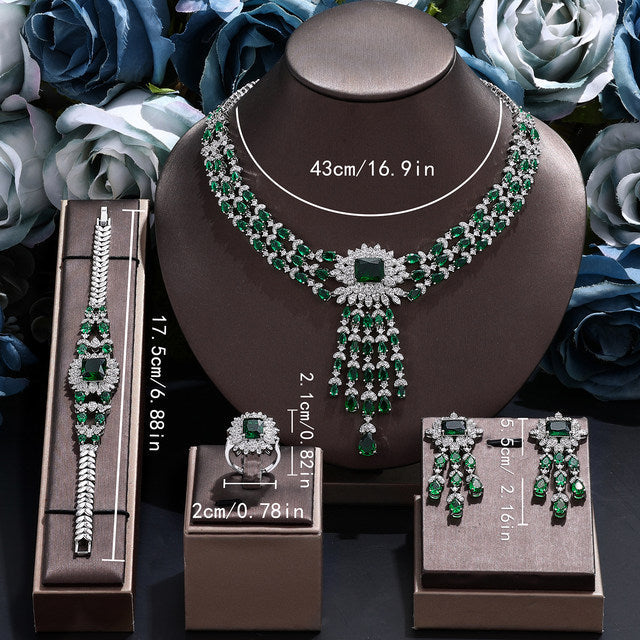 4PCS Green CZ Luxury African Jewelry Set