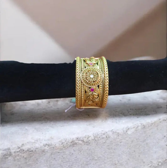 Gold Floral Disc Cuff Bangle