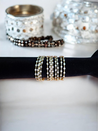 Yellow Gold CZ Zircon Wave Row Stackable Thin Bangle Set