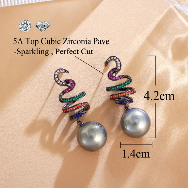 Swan Spiral Pearl Drop Earrings