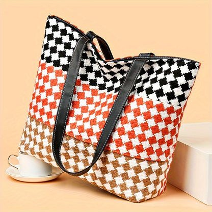 Checkerboard Tote Bag - Stylish Cotton Canvas Handbag