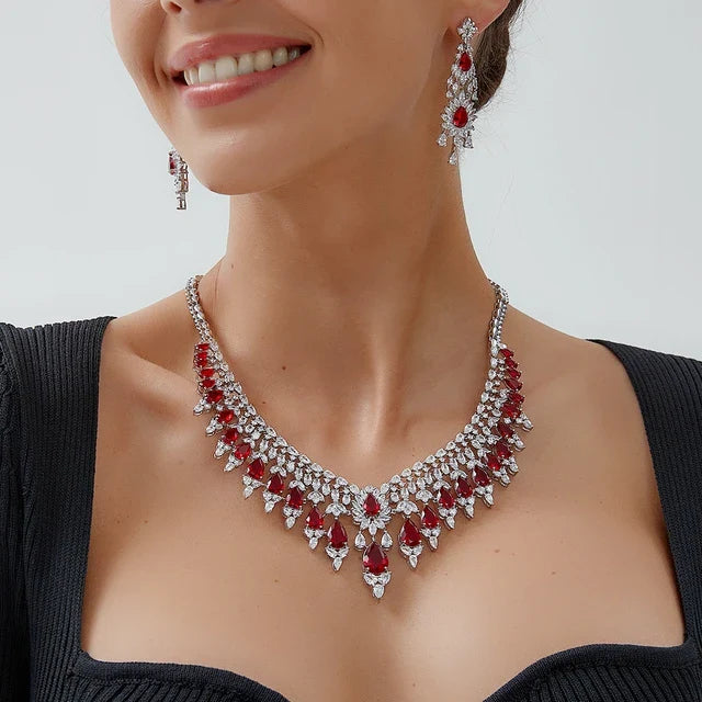 Red Teardrop Stones Jewellery Set
