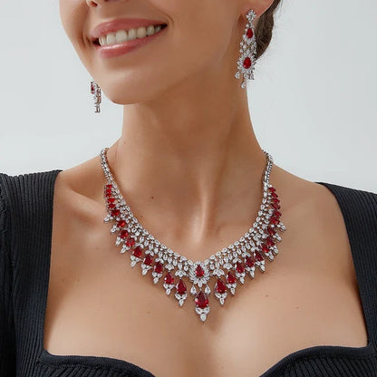 Red Teardrop Stones Jewellery Set