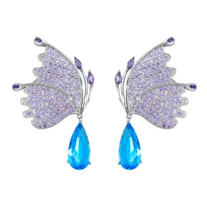 Blue Teardrop Purple Butterfly Earrings