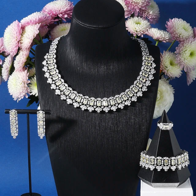 Aaira White Rectangular Stone Necklace Set