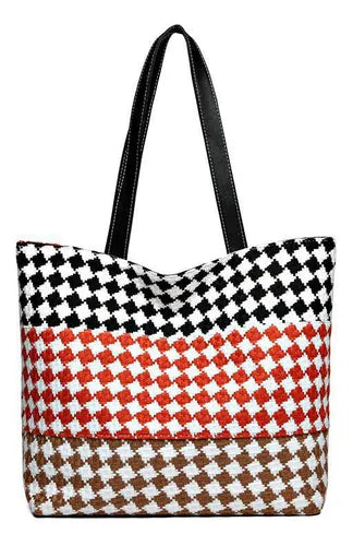 Checkerboard Tote Bag - Stylish Cotton Canvas Handbag
