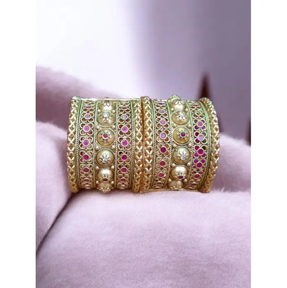Rajwadi Gold Ruby Bangle Stack
