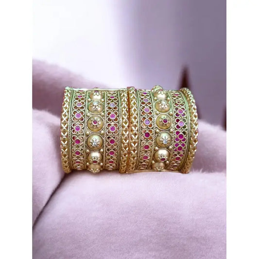 Rajwadi Gold Ruby Bangle Stack