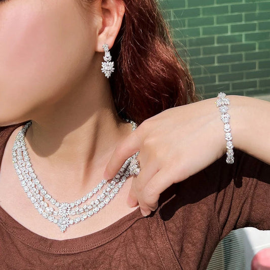3-Row Zirconia Bridal Jewelry Set
