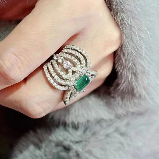 Emerald and Diamond Double Bow Statement Ring