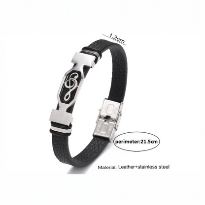 Men's Silver Treble Clef Leather Bracelet