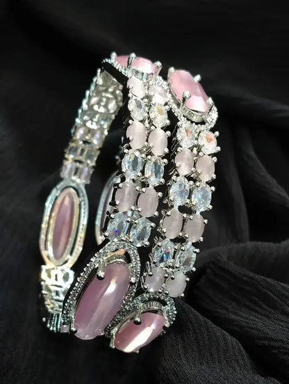 Cubic Zirconia (CZ) Kangan - Aqua Green & Pink