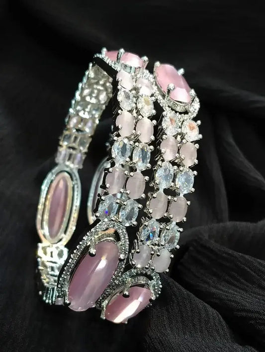 Cubic Zirconia (CZ) Kangan - Aqua Green & Pink